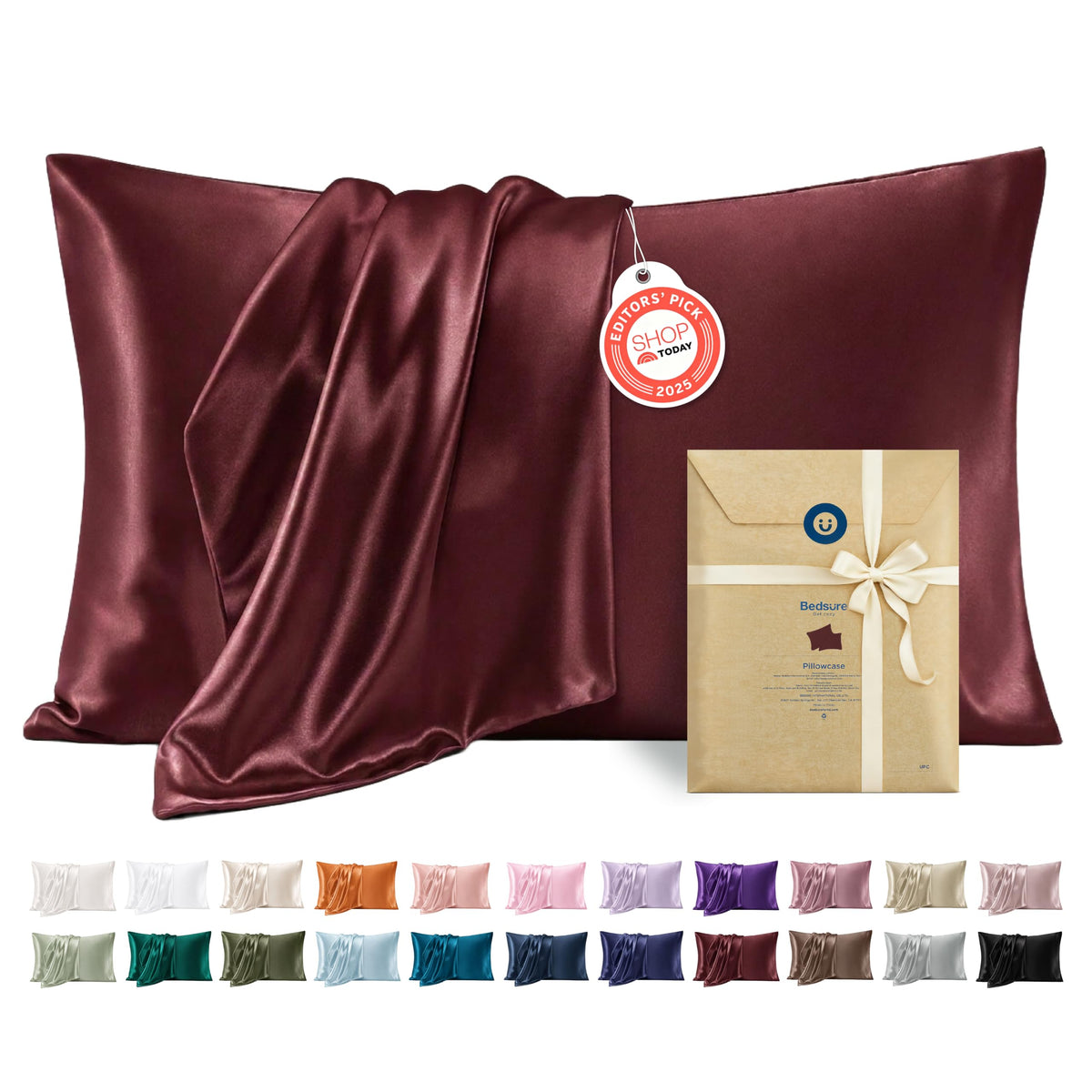 Bedsure Satin Pillowcases Queen Set of 2, Similar to Silk Pillow Case White