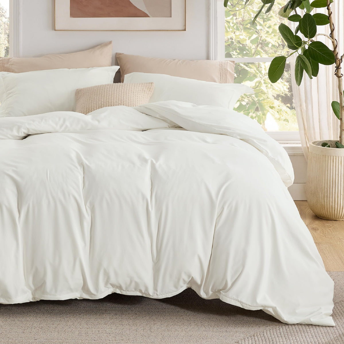 Bedsure Duvet Cover Full Size - Soft Double Brushed Bedding Set for Kids & Adults, Zipper Closure, 3 Pieces, Includes 1 Duvet Cover (80"x90") & 2 Pillow Shams, NO Comforter, White