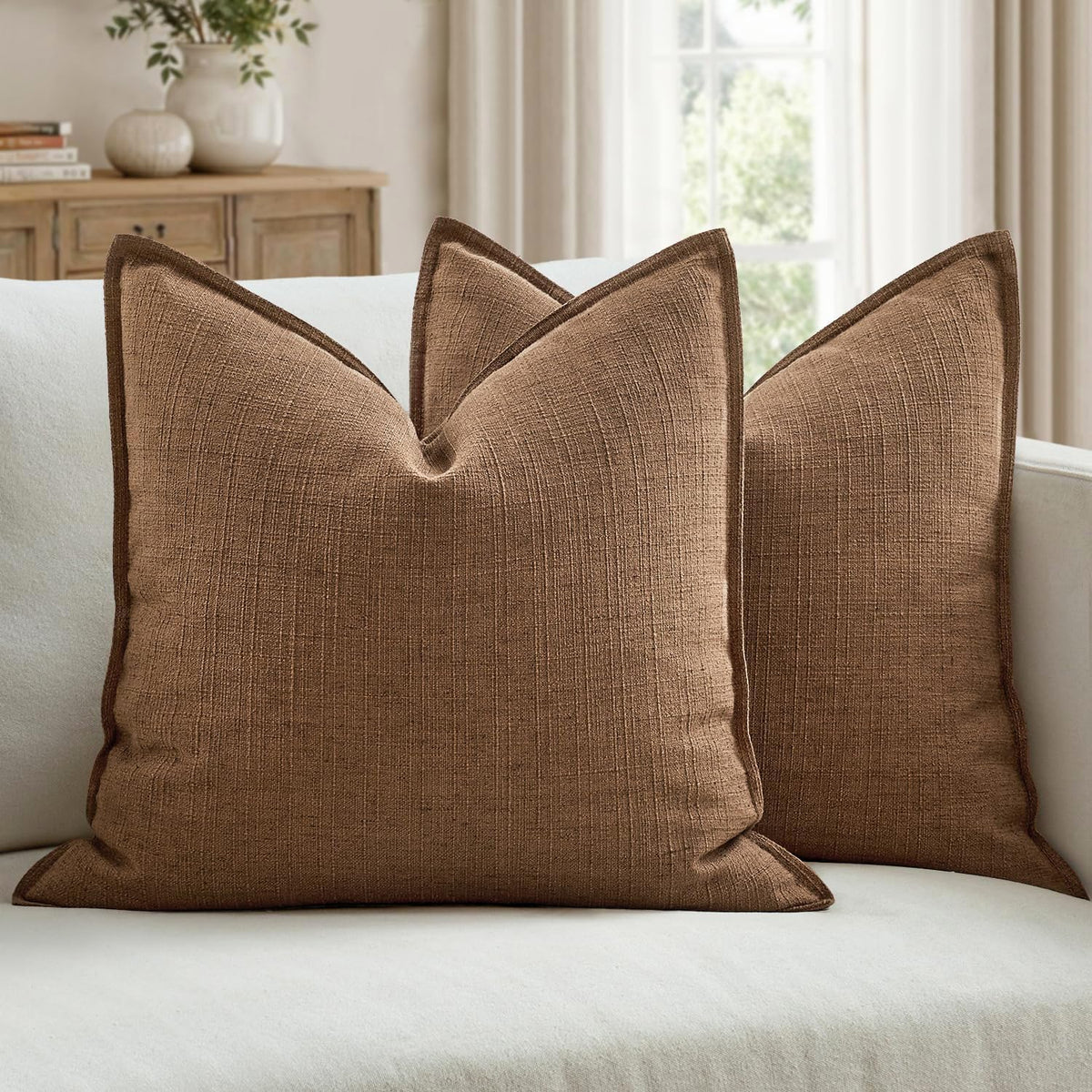 MIULEE Thick Textured Rust Decorative Fall Throw Pillow Covers 20x20 Inch