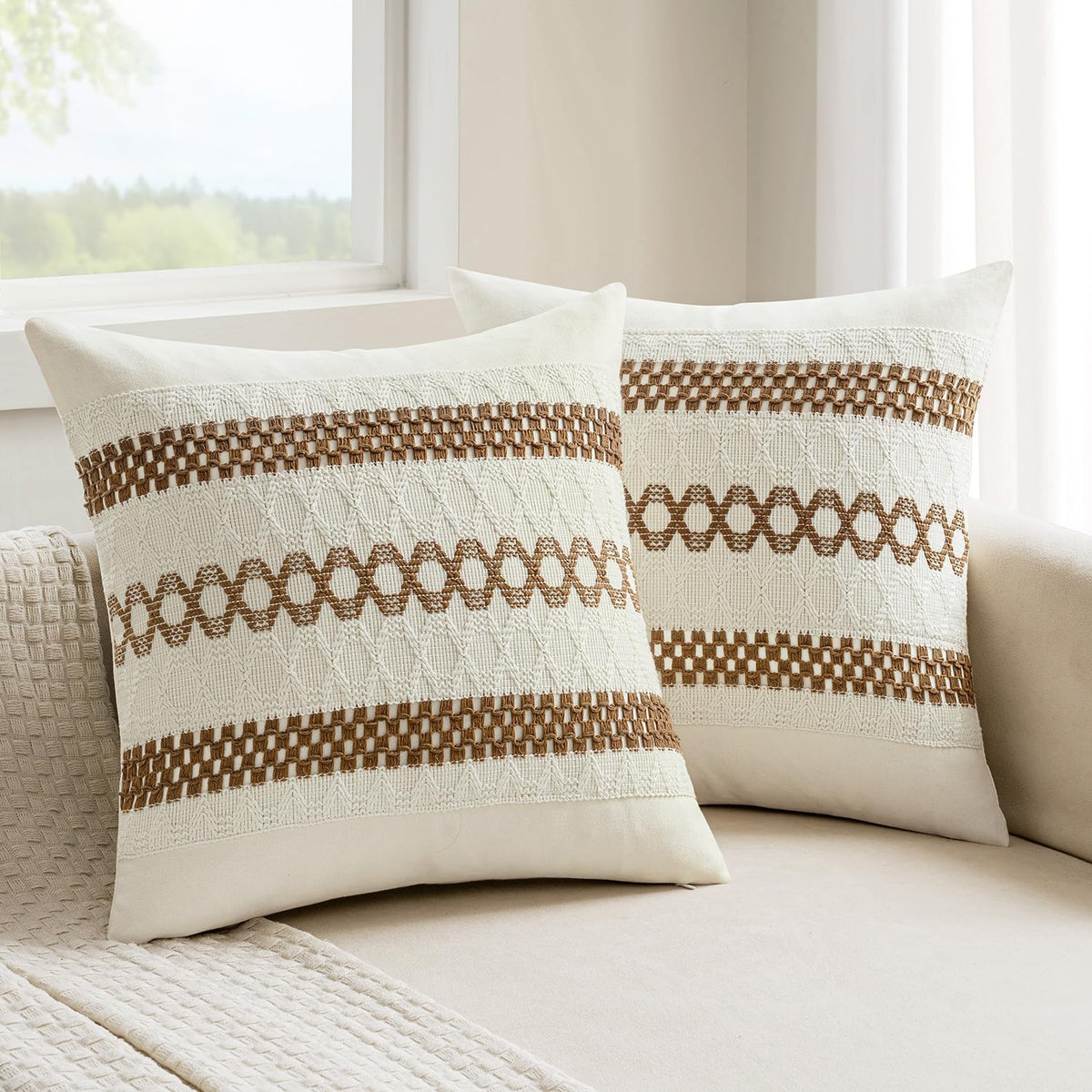 MIULEE Set of 2 Sage Green Boho Decorative Lumbar Pillow Covers 12x20 Inch