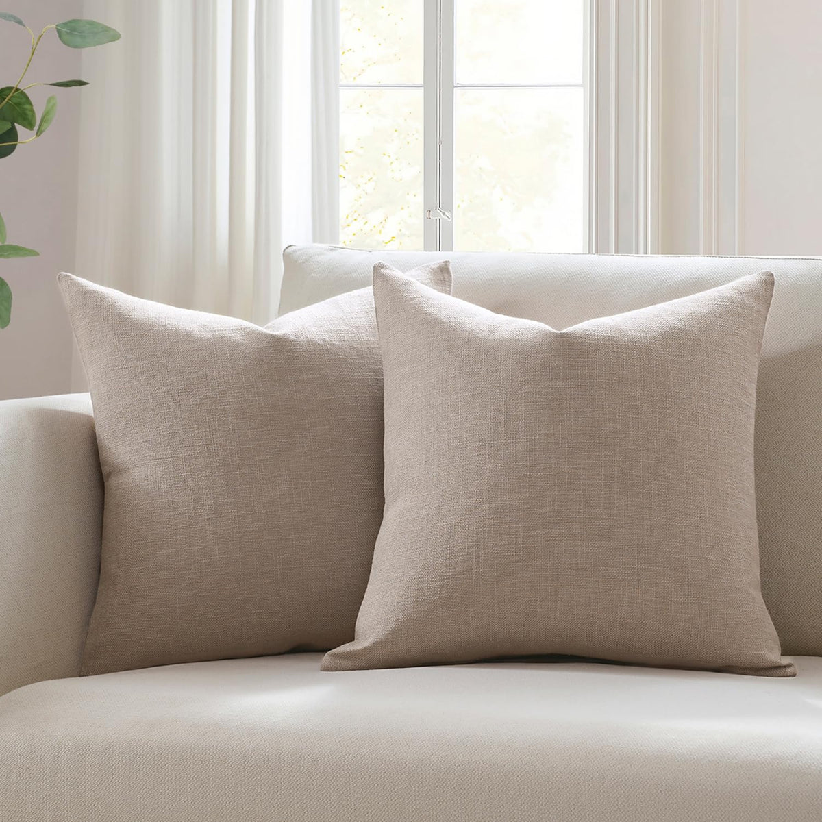Meekio Linen Blend Throw Pillow Covers 18x18 Set of 2, Ivory