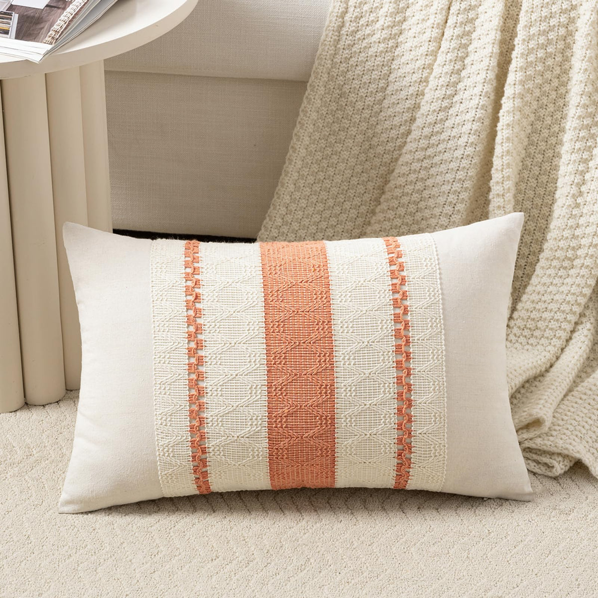 Fancy Homi Set of 1 Navy Blue Lumbar Decorative Throw Pillow Covers 12x20 Inch for Couch Bed Sofa Living Room, Soft Cotton blend Woven Textured Cushion Case