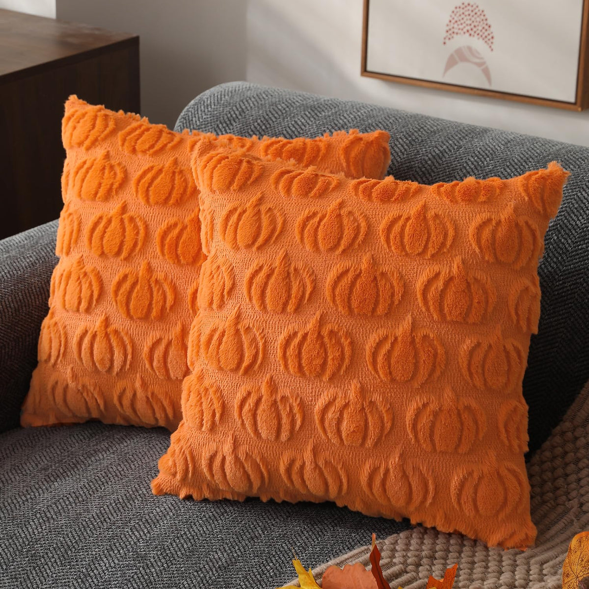 DFXSZ Fall Pillow Covers 18x18 2Pcs Beige Pumpkin Fall Decorations for Home
