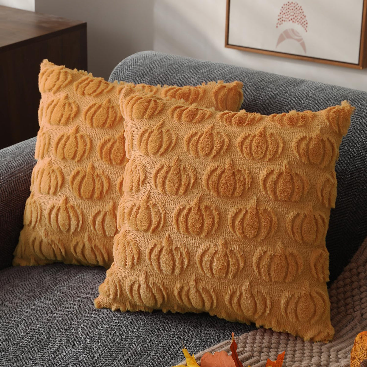 DFXSZ Fall Pillow Covers 18x18 2Pcs Beige Pumpkin Fall Decorations for Home