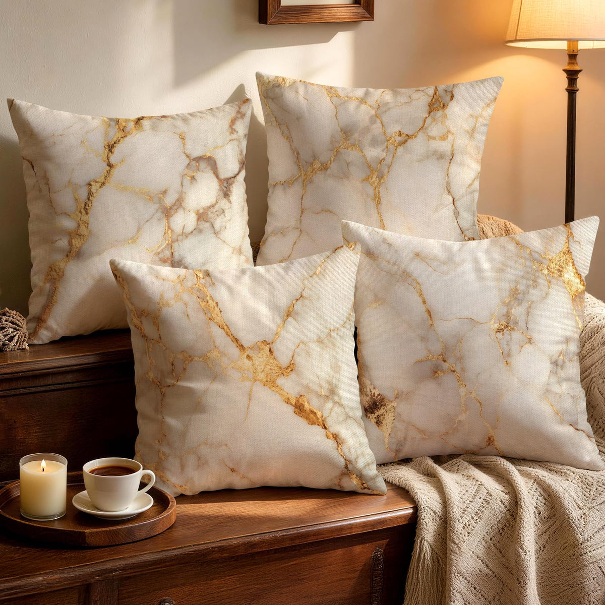 OBSEDE Retro Wood Grain Geometric Throw Pillow Covers 18 x 18 Inch Set of 4