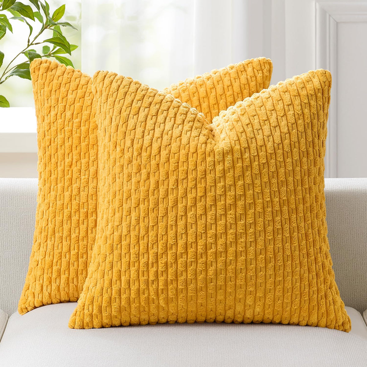 Kevin Textile Soft Corduroy 18x18 Inch Pillow Covers 2 Pack, Burnt Brick