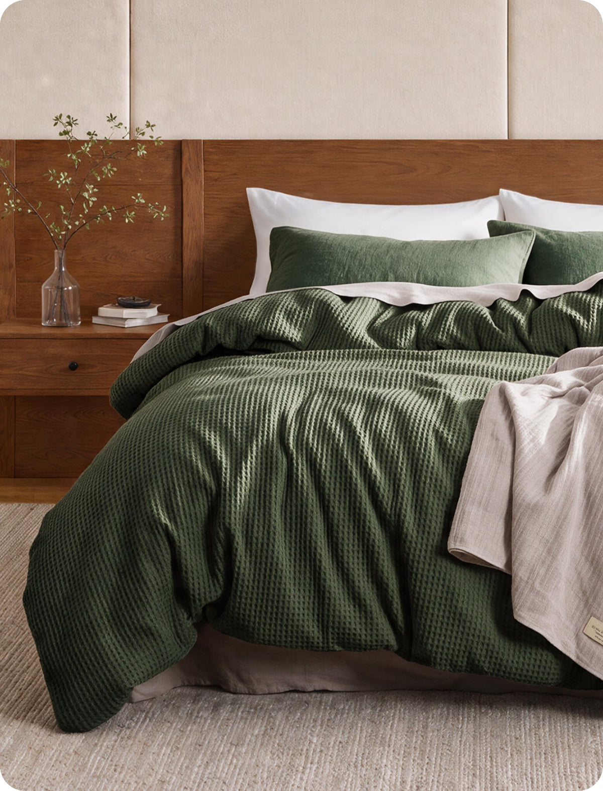 Bedsure PureWoven 3 Pieces 100% Cotton Waffle Duvet Cover Set, King, Linen