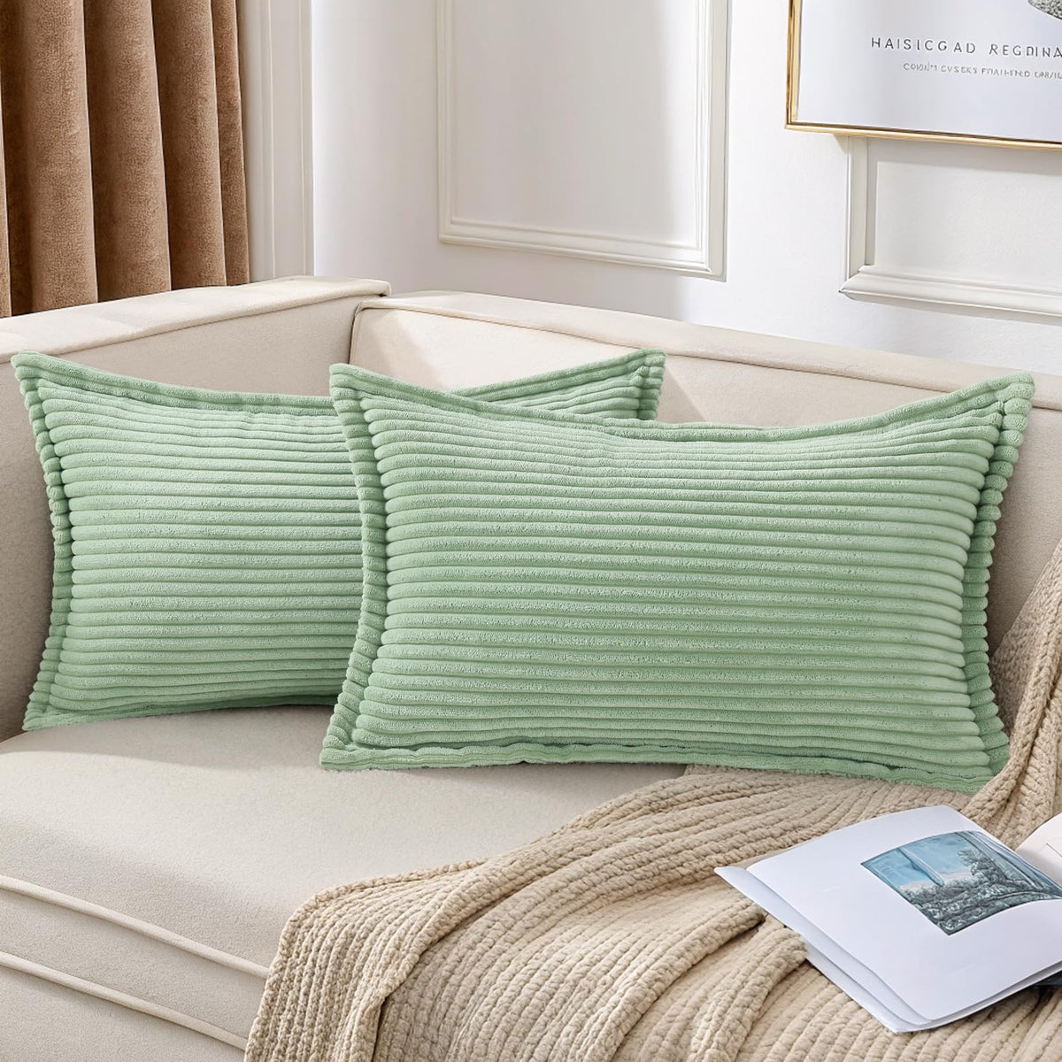 Mecatny Corduroy Fall Throw Pillow Covers 18x18 Set of 2 Olive Green