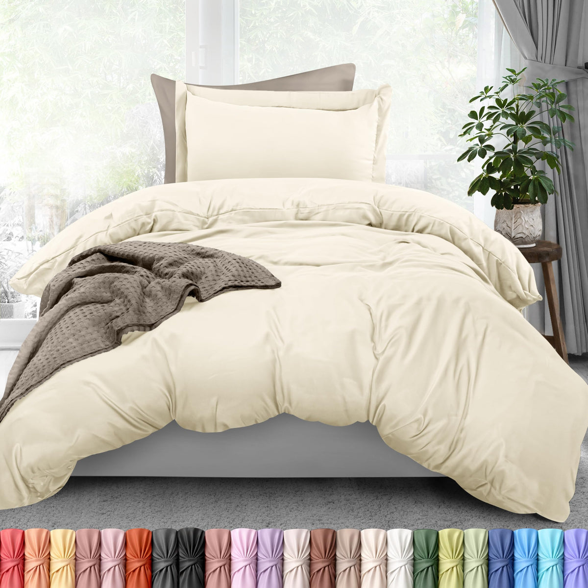 Duvet Cover Queen, 3 Piece Cotton Like Polyester with Zipper Closure, Black