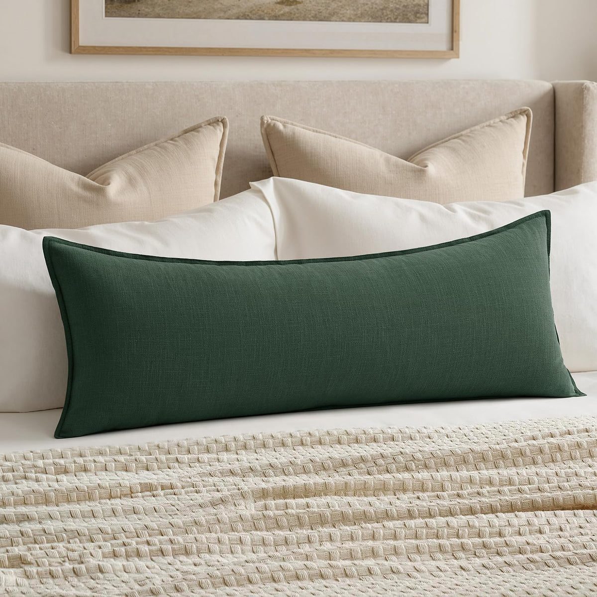 MIULEE Decorative Linen Lumbar Pillow Cover 14x36 Inch Natural Beige