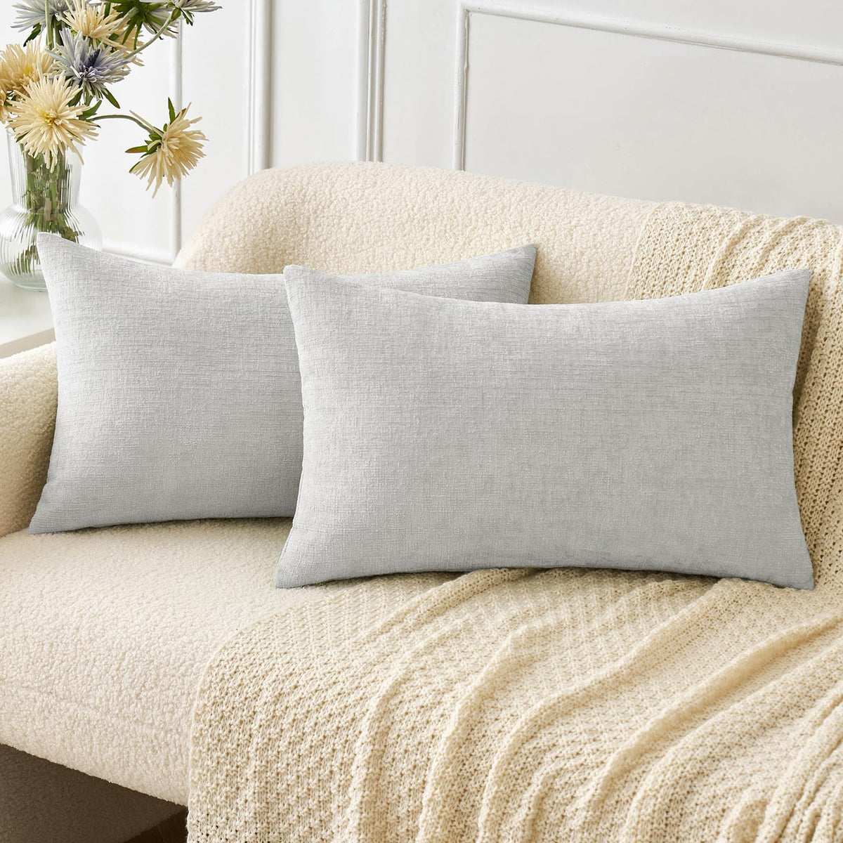 MIULEE Soft Chenille Throw Pillow Covers Teal 18x18 Inch Pack of 2