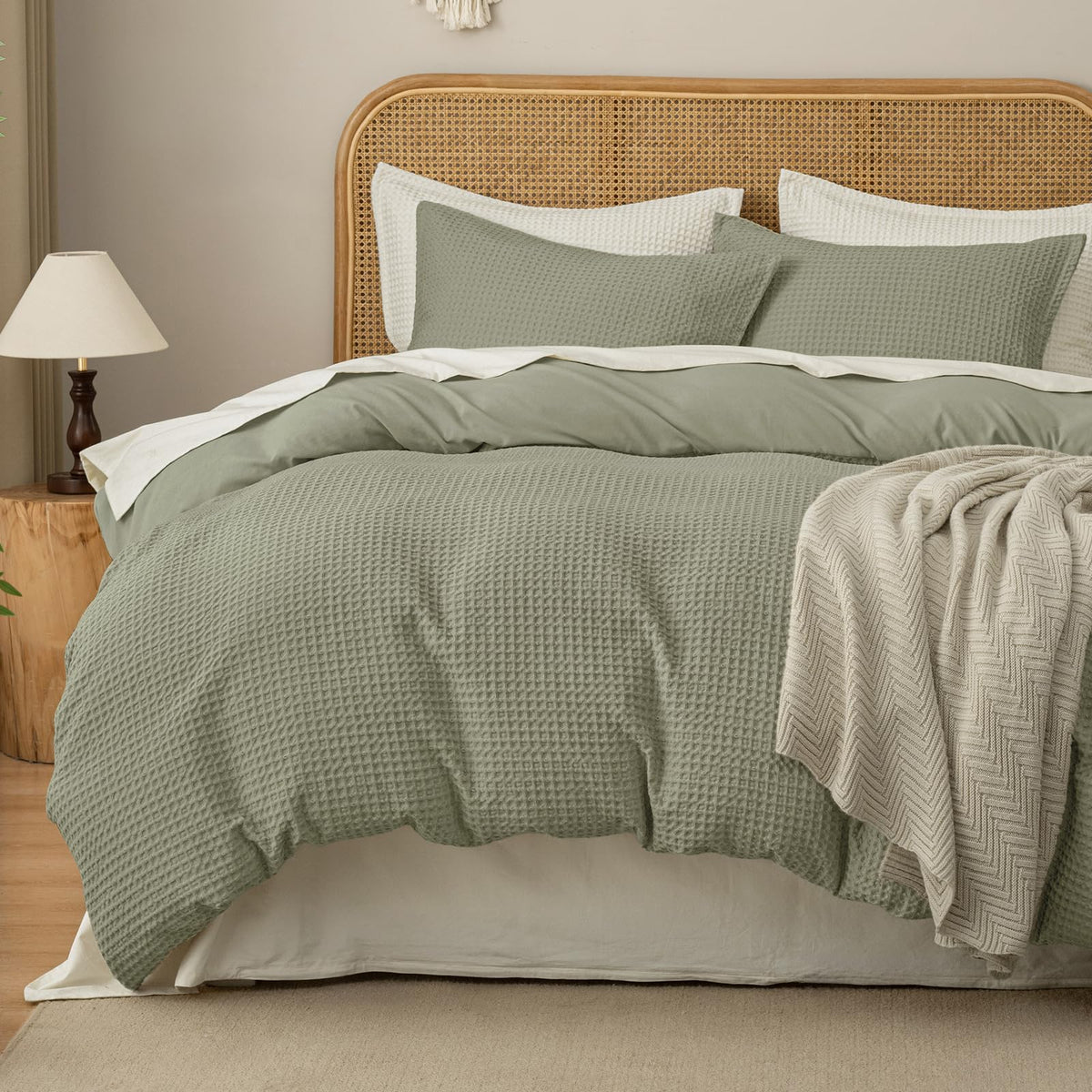 David's Home Soft Textured Waffle Weave Duvet Cover Set, King Size, Natural