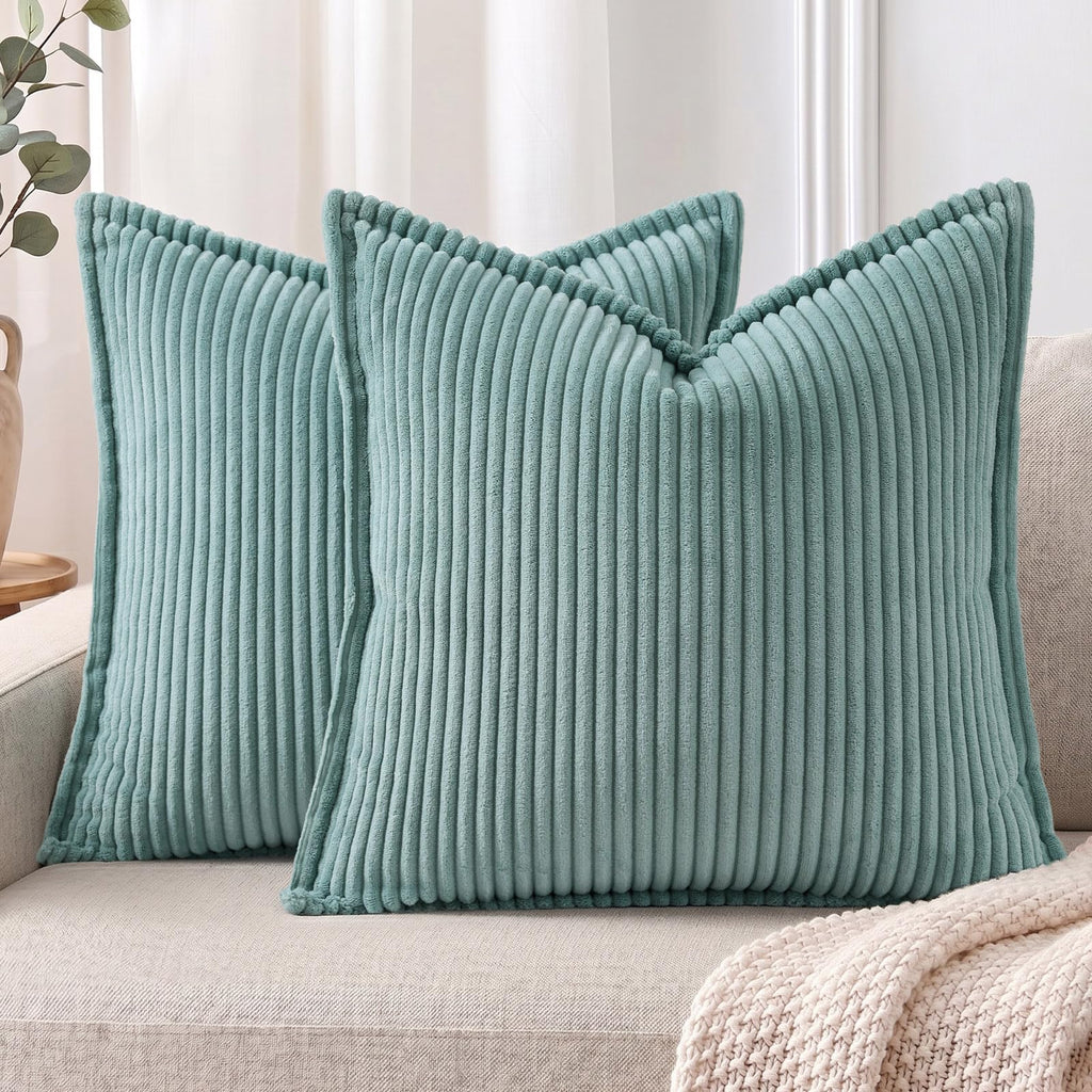 Mecatny Corduroy Fall Throw Pillow Covers 18x18 Set of 2 Olive Green
