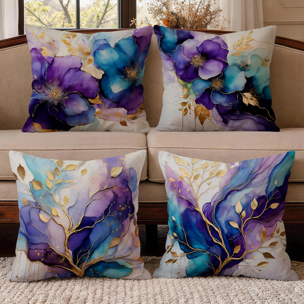OBSEDE Retro Wood Grain Geometric Throw Pillow Covers 18 x 18 Inch Set of 4