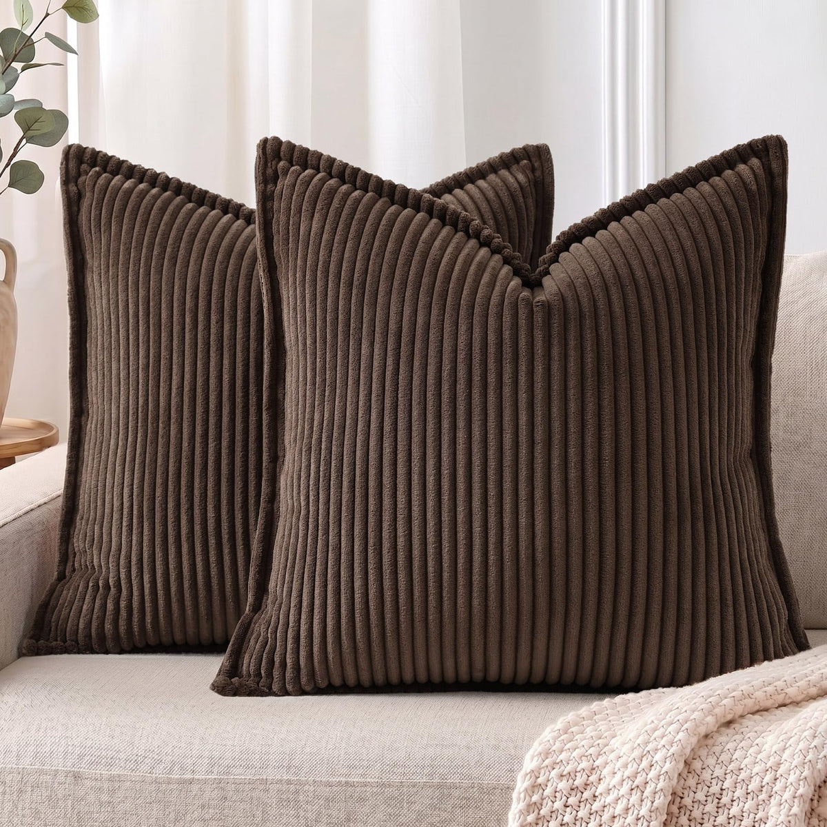 Mecatny Corduroy Fall Throw Pillow Covers 18x18 Set of 2 Olive Green