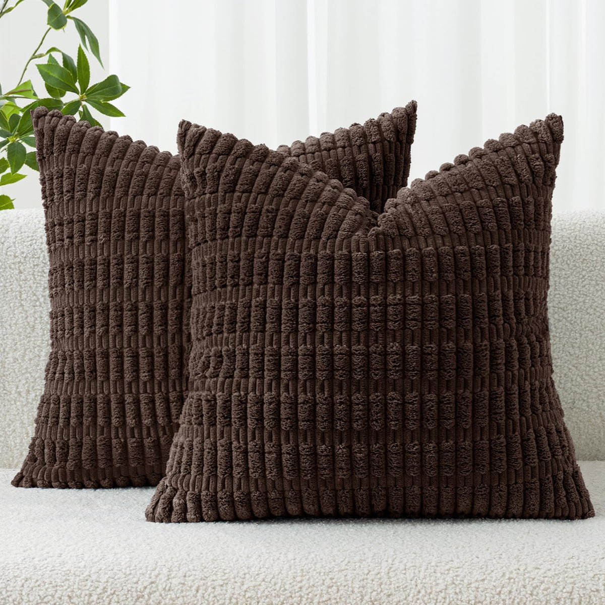 MIULEE Corduroy Decorative Throw Pillow Covers 20x20 Cream White Pack of 2