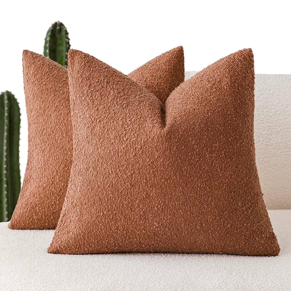 Foindtower Decorative Textured Boucle Throw Pillow Covers 18x18 Inch,Ivory