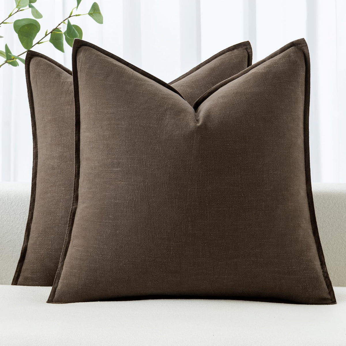 MIULEE Decorative Linen Pillow Covers 20x20 Inch Natural Beige