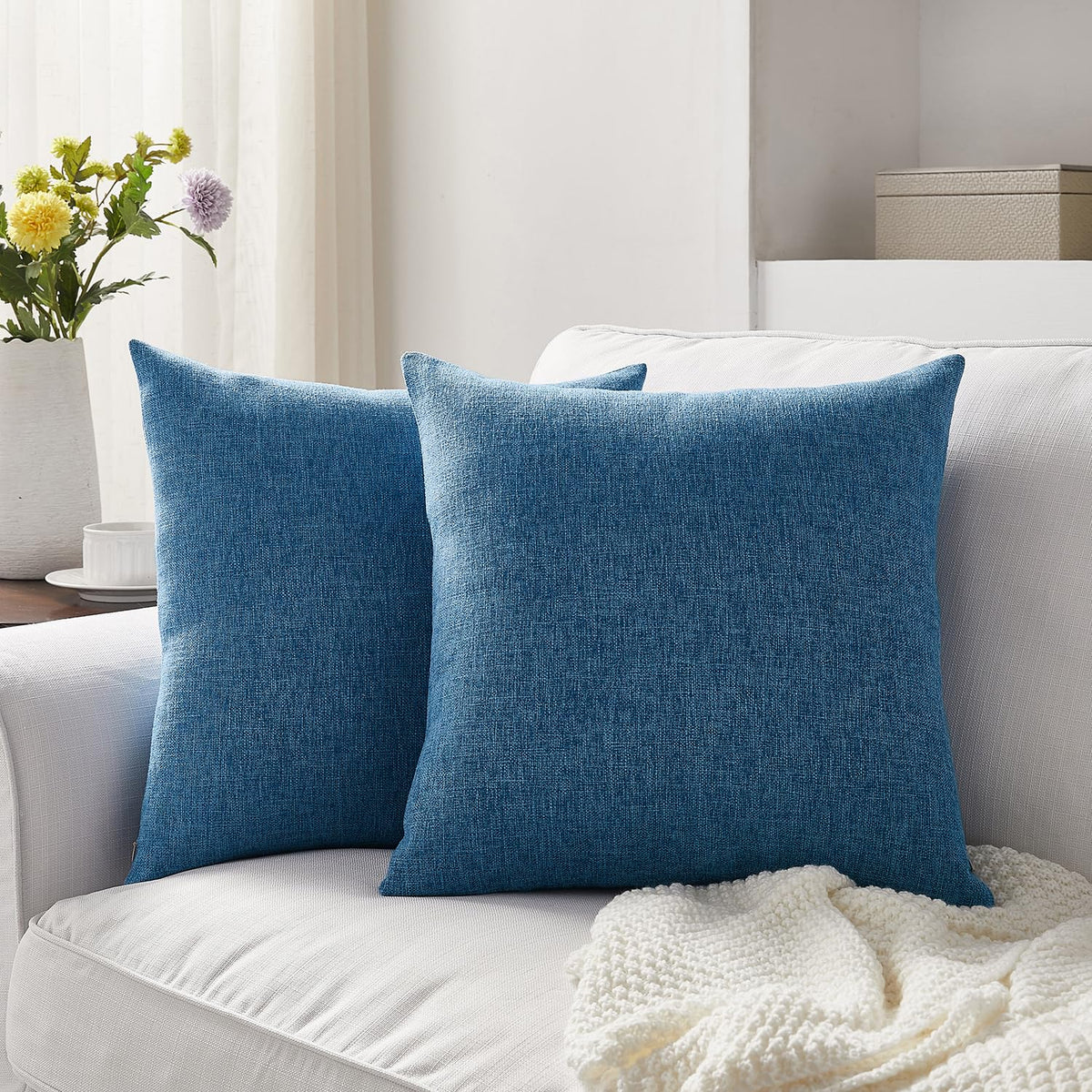 Meekio Linen Blend Throw Pillow Covers 18x18 Set of 2, Ivory