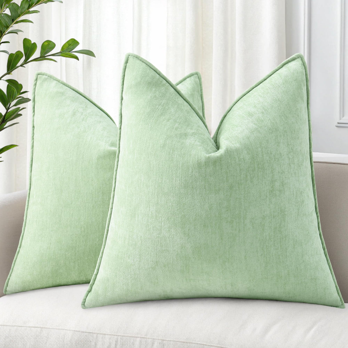 decorUhome Chenille Beige Velvet Throw Pillow Covers 20x20 Set of 2