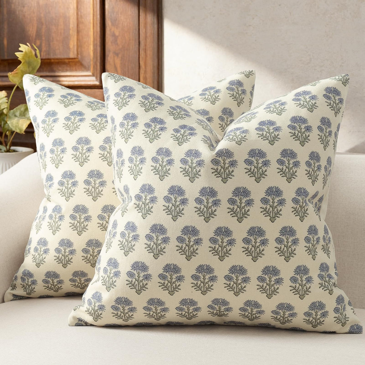 Farmhouse Floral Pillow Covers 18x18 Set of 2, Country Botanical Throw Pillow Cover for Sofa Couch Bed Living Room, Earthic Vintage Flower Cushion Covers Cottage Home Decor,Terracotta