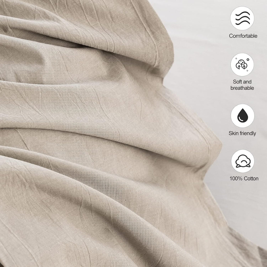 MOOMEE Pillowcase Set of 2 100% Washed Cotton Linen-Like Standard