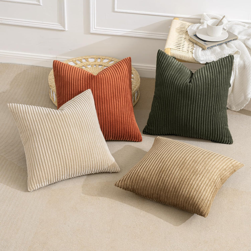 MIULEE Fall Corduroy Decorative Throw Pillow Covers Rust-Olive Green 18x18