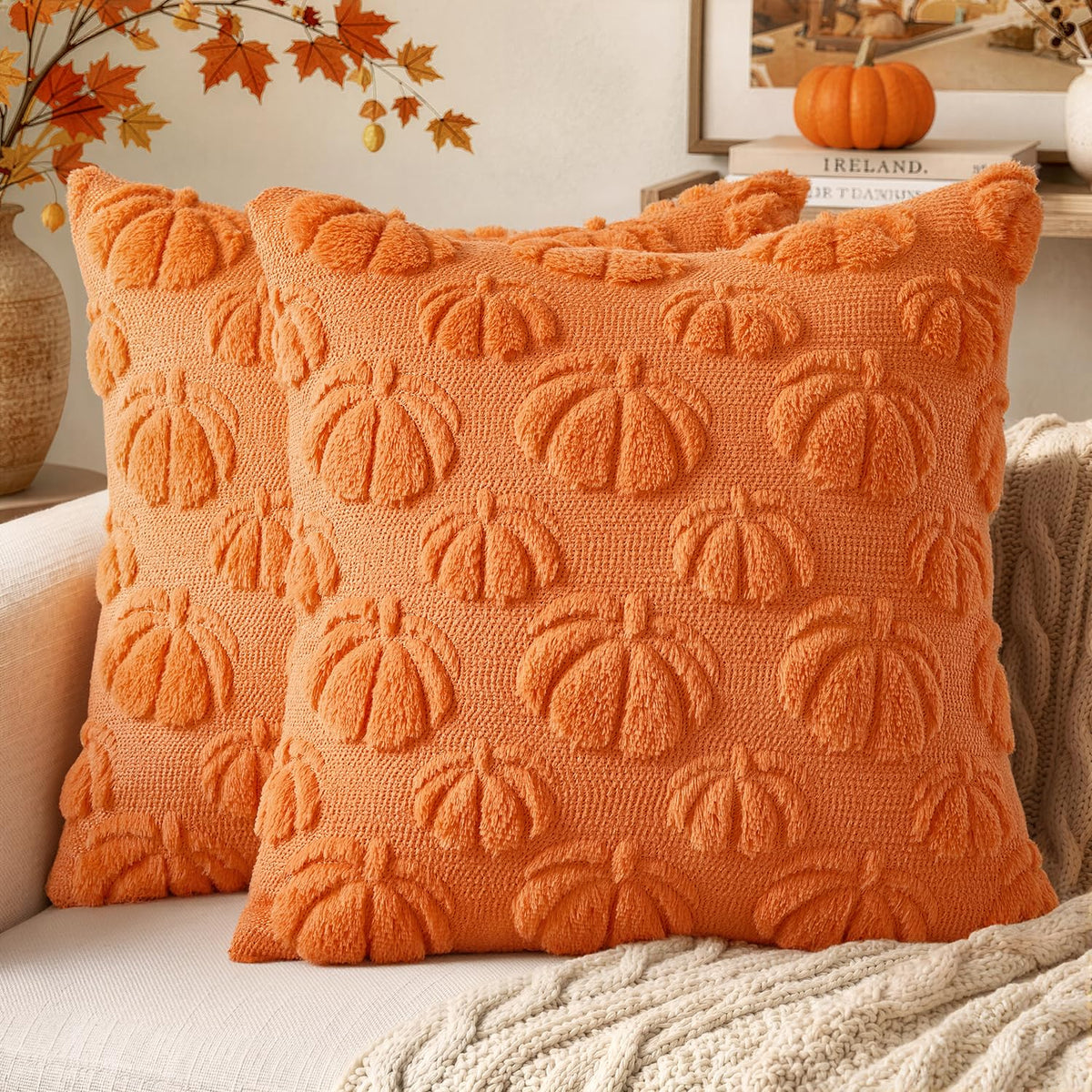 MIULEE Fall Decor Pillow Covers 18x18 Set of 2 Pumpkin Beige