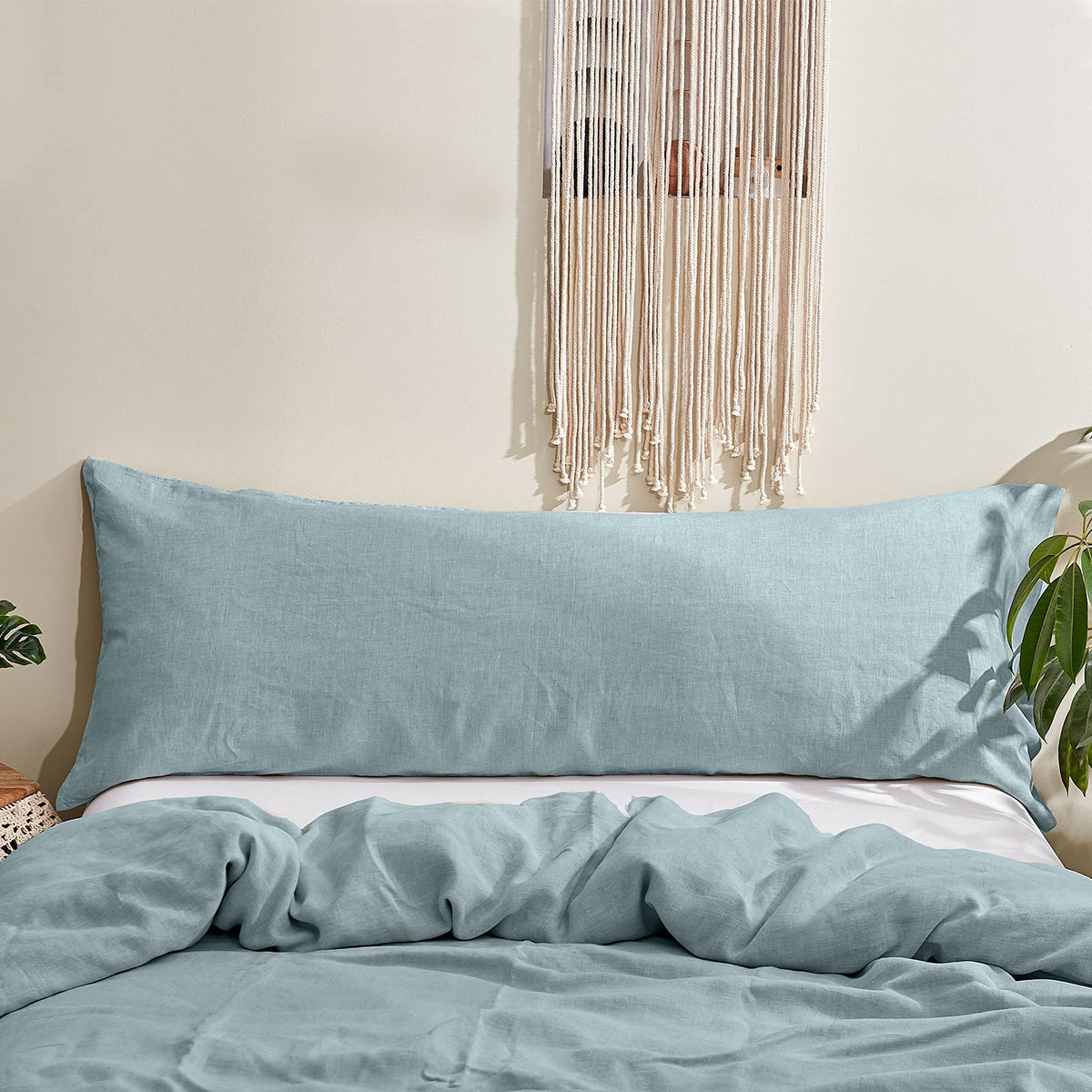 Simple&Opulence 100% French Linen Duvet Cover Set with Embroidered,3 Pcs Washed Soft Farmhouse Bedding Set with Button Closure,1 Comforter Cover and 2 Pillowshams(King,Natural Linen)
