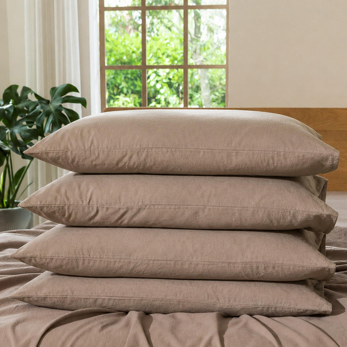 MOOMEE Pillowcase Set of 2 100% Washed Cotton Linen-Like Standard