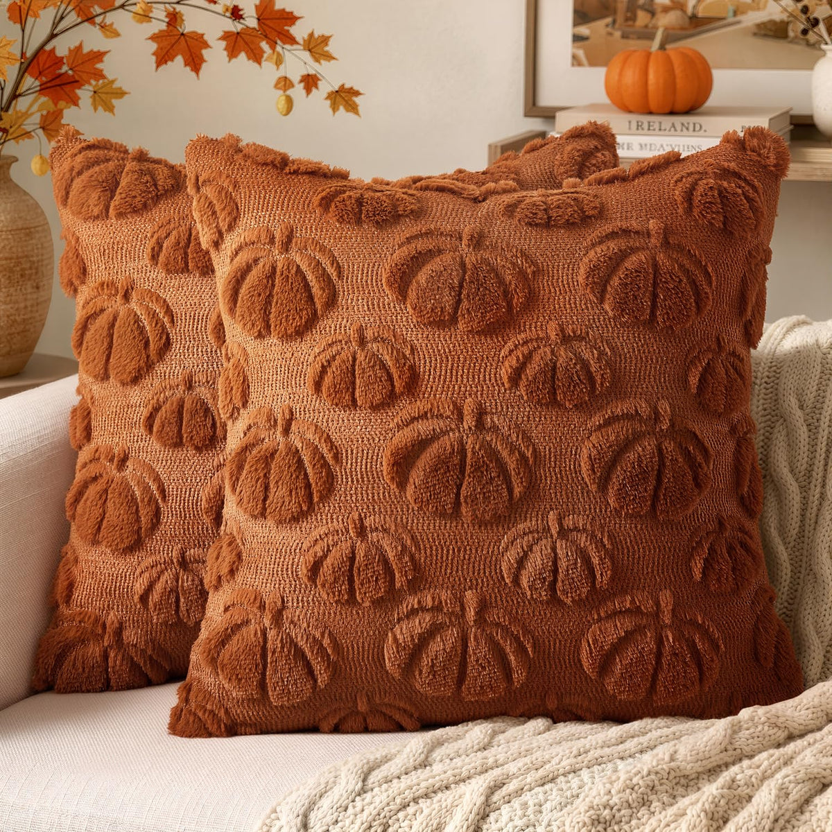 MIULEE Fall Decor Pillow Covers 18x18 Set of 2 Pumpkin Beige
