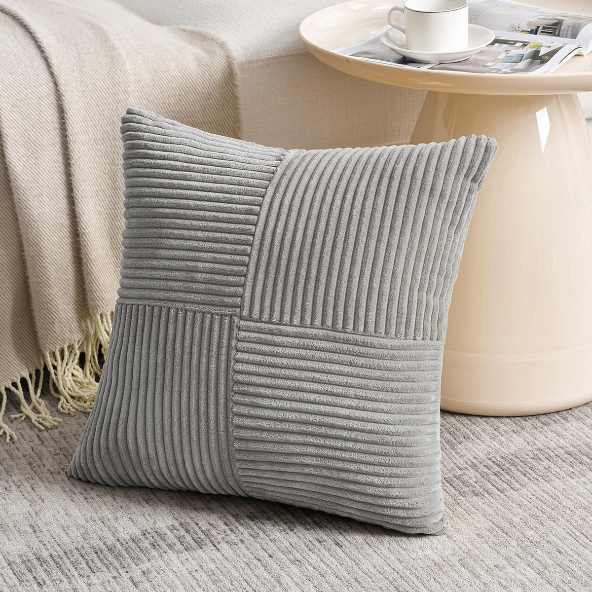 Fancy Homi Blush Pink Lumbar Decorative Throw Pillow Covers 12x20 Inch for Living Room Couch Bed, Rustic Farmhouse Boho Home Decor, Soft Striped Corduroy Rectangle Accent Cushion Case 30x50 cm
