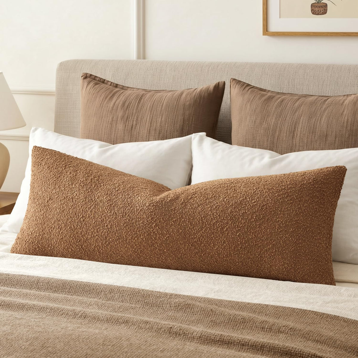 MIULEE Textured Boucle Lumbar Pillow Cover for Bed 12x20 Neutral