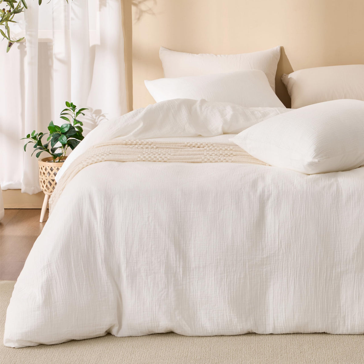 Cream Duvet Cover Queen Size 100% Sandwashed Cotton