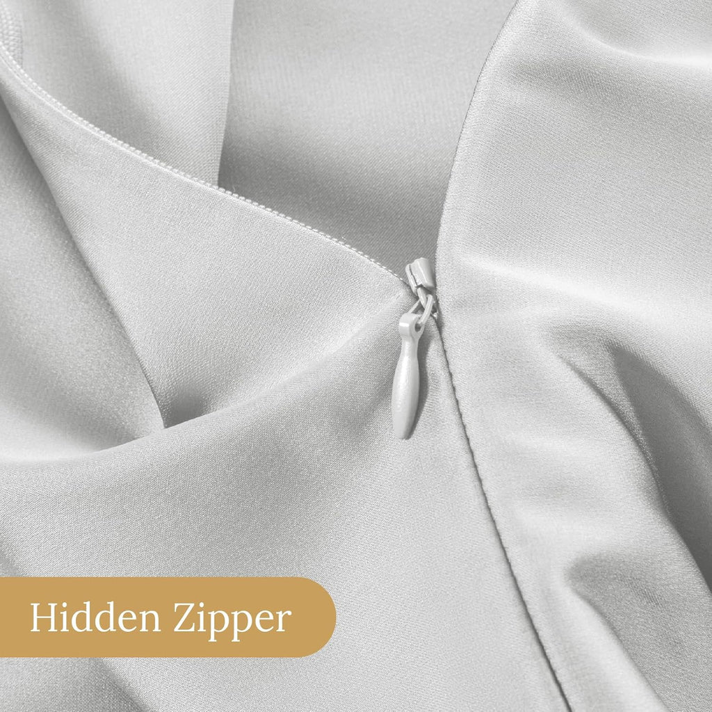 INFIIXSO Silk Pillow Cases 2 Pack, Standard Size, Hidden Zipper, Light Grey