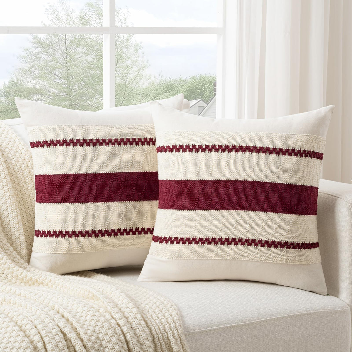 Fancy Homi Set of 2 Rust Boho Decorative Throw Pillow Covers 18x18 Inch for Couch Bed Sofa, Aesthetic Modern Organic Fall Room Decor, Soft Cotton Cute Terracotta Textured Farmhouse Cushion Case
