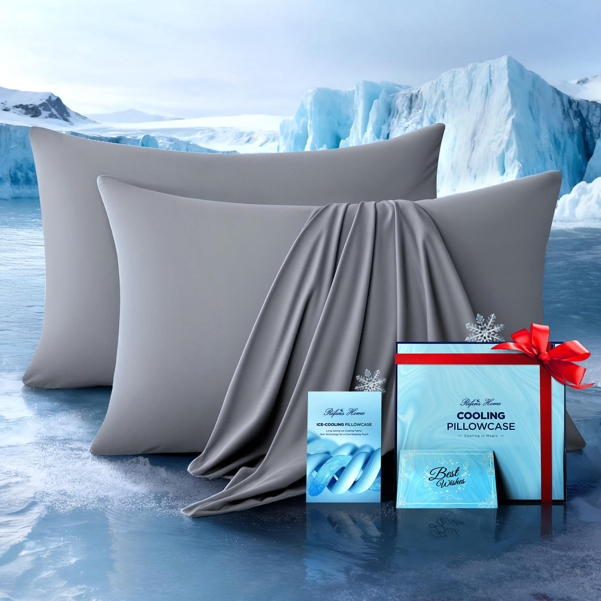 Ultra-Chill Cooling Pillowcase Set of 2 for Hot Sleepers, Softer Than Silk Pillow Cases for Protecting Hair & Skin, Breathable Bed Pillow Covers w/Zipper, Gifts for Women Men (Navy Blue, Standard)