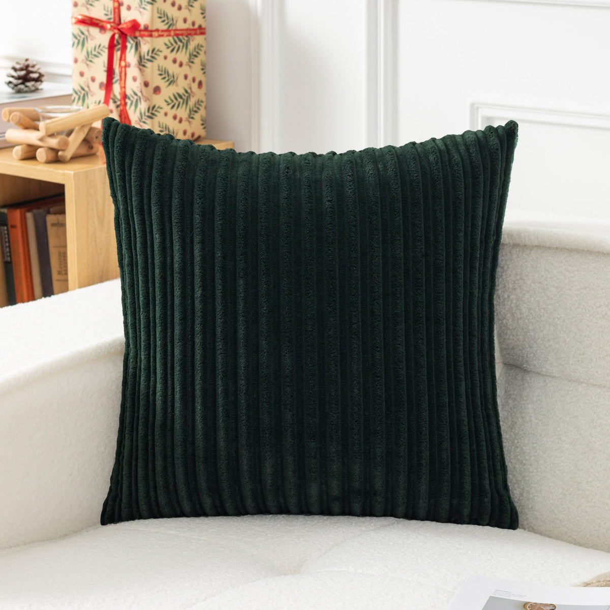 UGASA Velvet 12x20 Inch Lumbar Soft Throw Pillow Cover Boho Farmhouse Decorative Corduroy Striped Both Sides Solid Rectangular Cushion Case for Couch Bedroom Sofa Home, 1 Piece, Beige