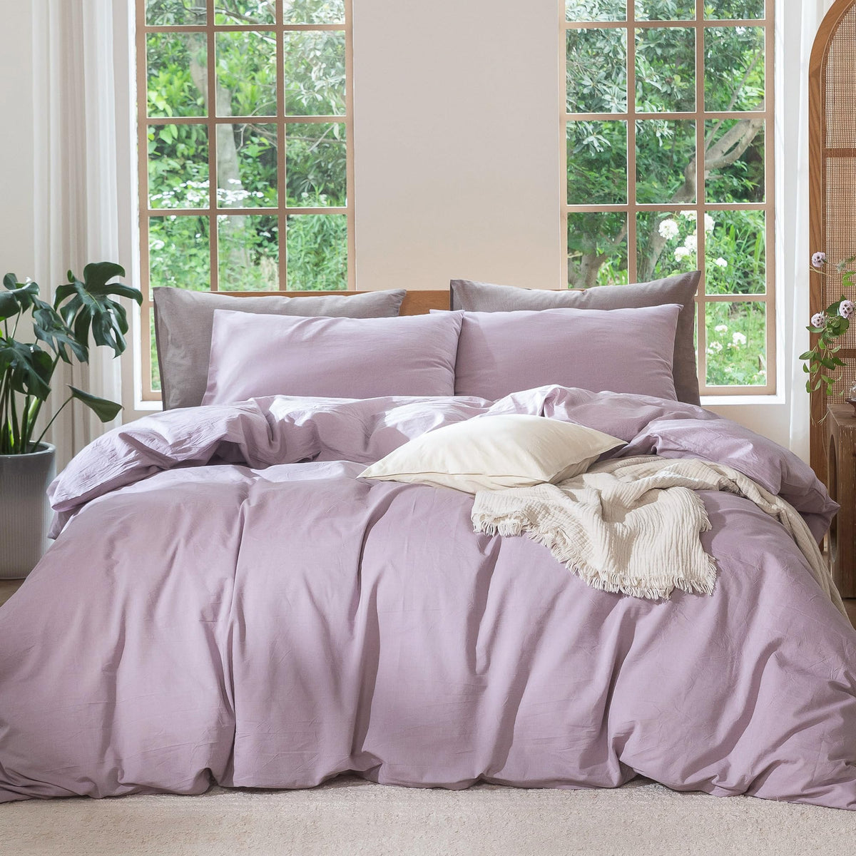 MooMee Duvet Cover Set 100% Washed Cotton Linen Like King