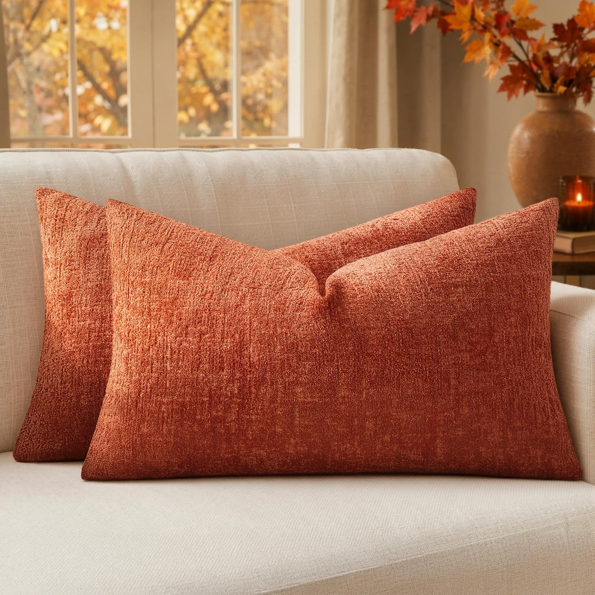 MIULEE Couch Pillow Covers Textured Chenille Home Decor 18x18 Navy Blue