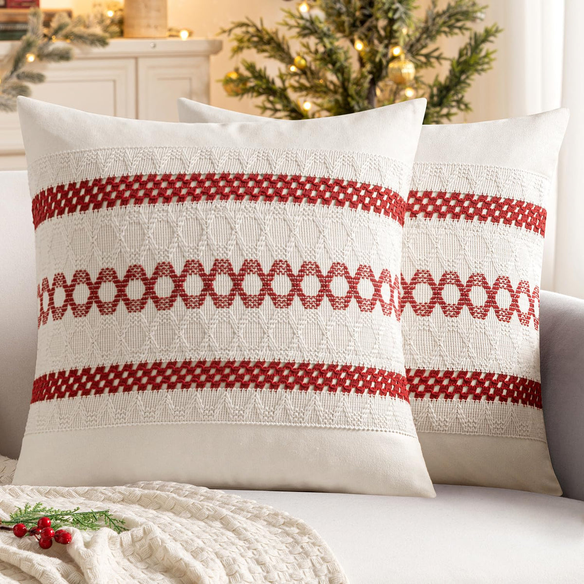 MIULEE Set of 2 Sage Green Boho Decorative Lumbar Pillow Covers 12x20 Inch