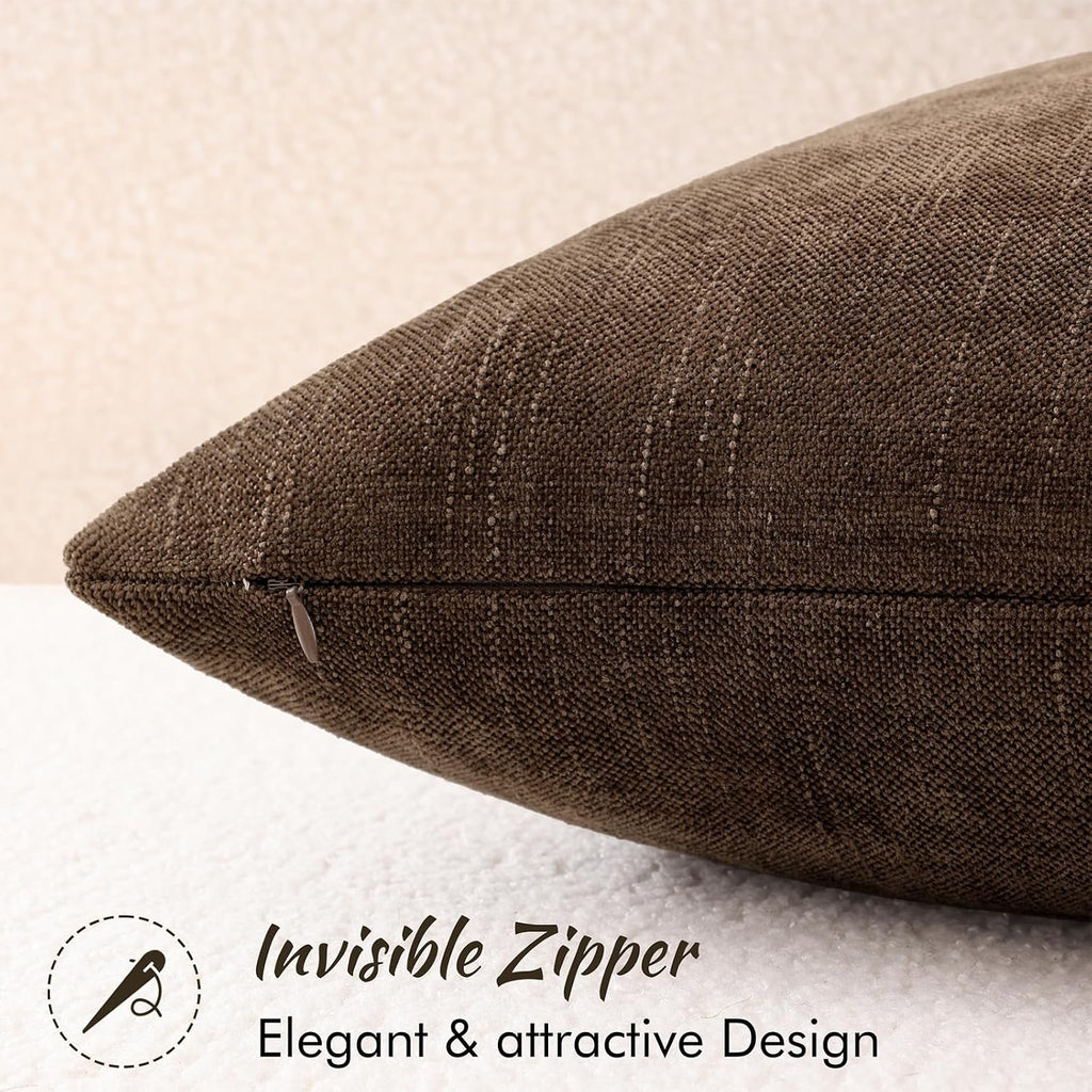 decorUhome Chenille Decorative Throw Pillow Covers 18x18 Set of 2, Brown