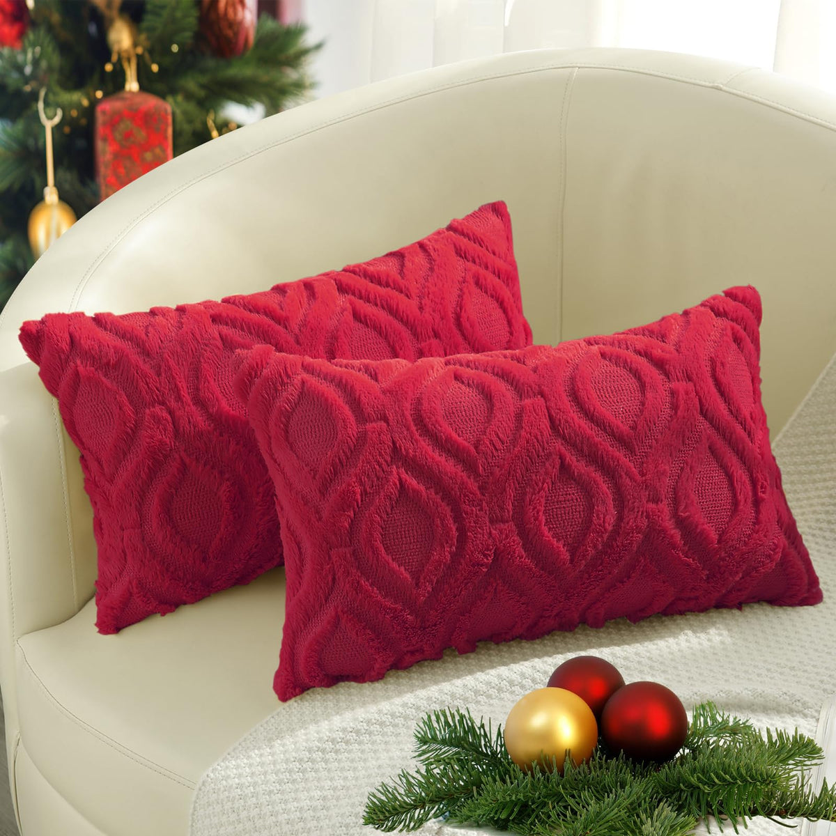 decorUhome Faux Fur Plush Soft Rust Throw Pillow Covers 18x18 Set of 2