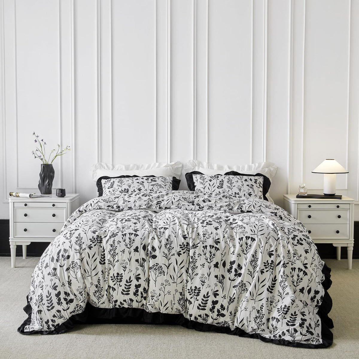 SUSYBAO Taupe Geometric Duvet Cover Queen 100% Cotton 3 Pieces Set