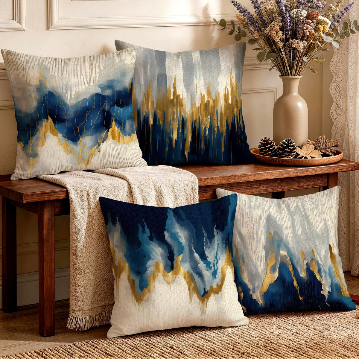 OBSEDE Retro Wood Grain Geometric Throw Pillow Covers 18 x 18 Inch Set of 4