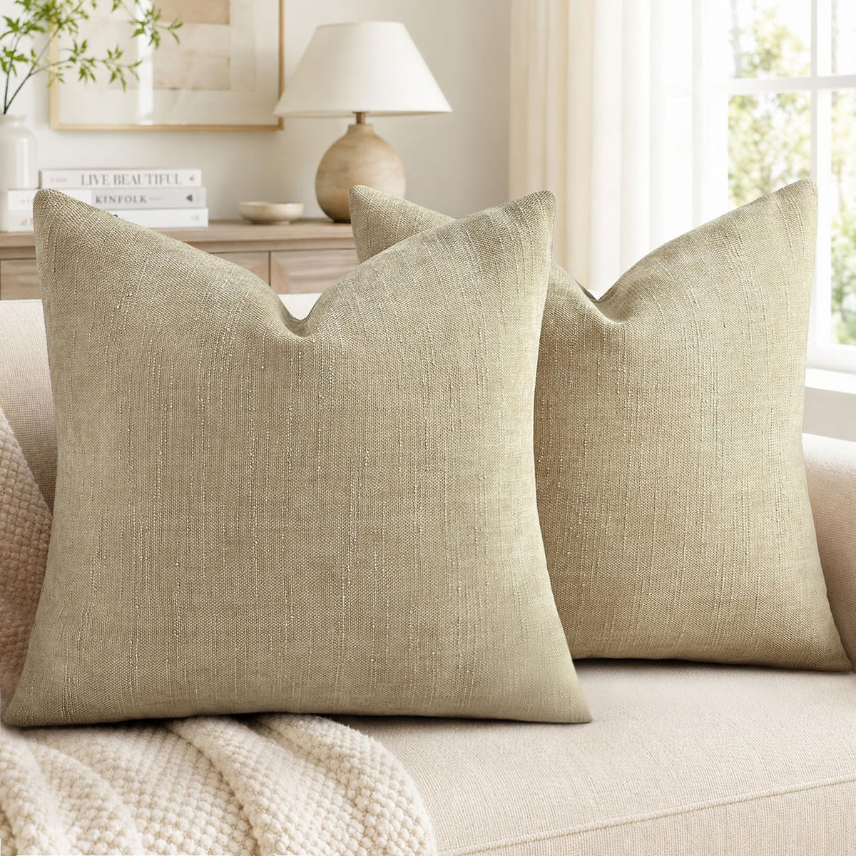 decorUhome Chenille Decorative Throw Pillow Covers 18x18 Set of 2, Brown