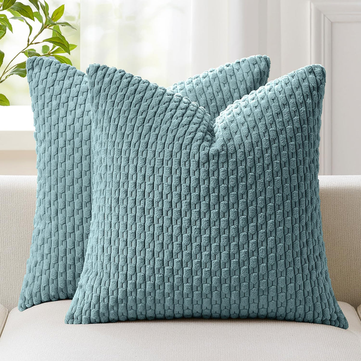 Kevin Textile Soft Corduroy 18x18 Inch Pillow Covers 2 Pack, Burnt Brick