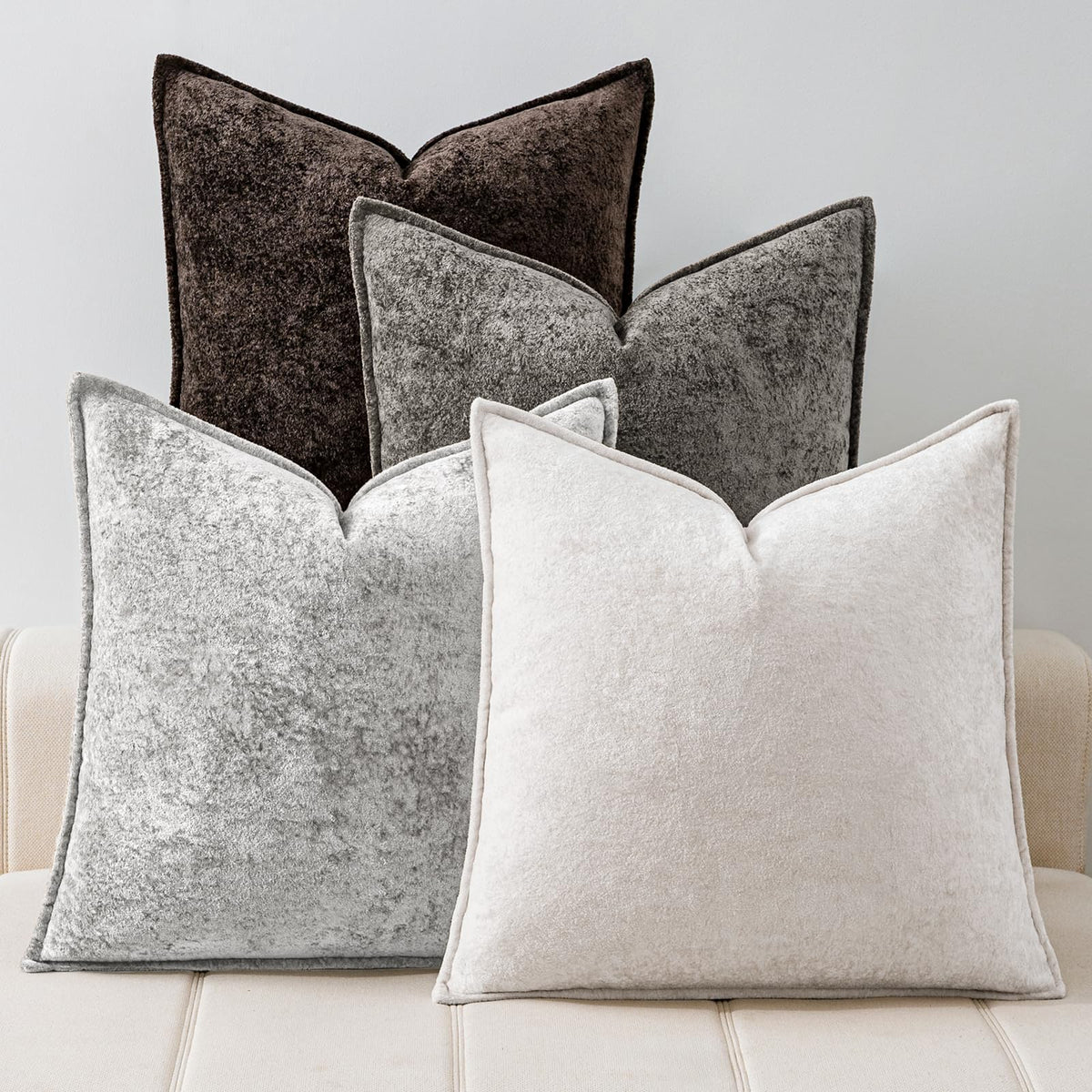a moment Throw Pillow Covers 18X18 Inch 4 Packs,Soft Velvet Decorative Pillow Cases with 3D Ice Flower,Texture Modern Accent Cushion Covers for Sofa Couch Home Decor Modern Neutral