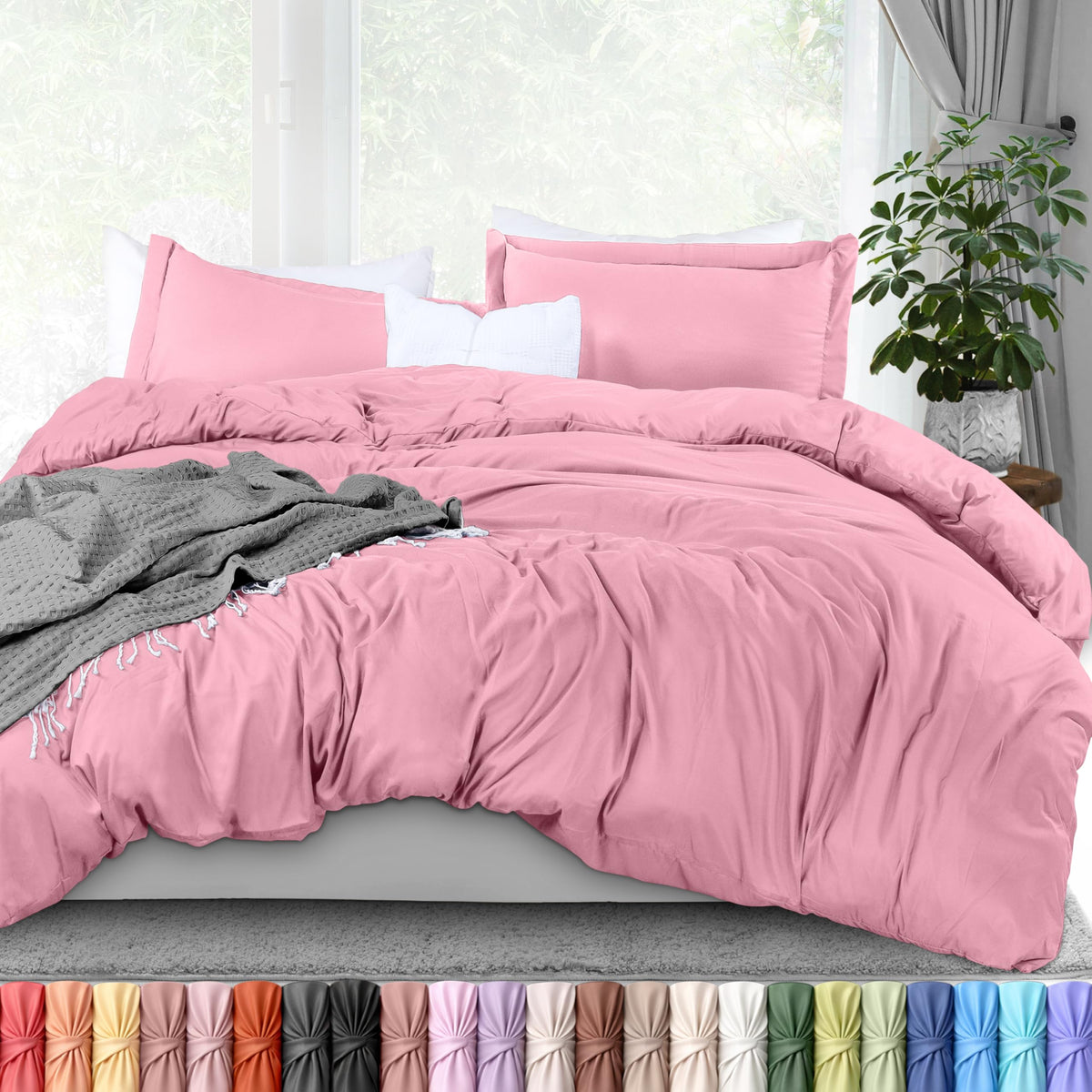 Duvet Cover Queen, 3 Piece Cotton Like Polyester with Zipper Closure, Black