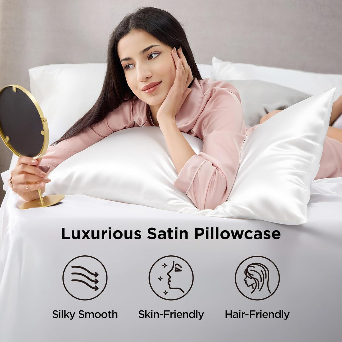 Bedsure Satin Pillowcase Standard Set of 2, Silky Pillow Cases, White